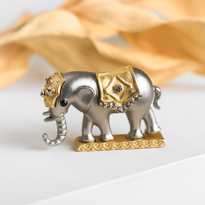 Брошь "Слон", цвет матовый серебряно-золотой - фото 2198766