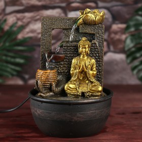 Фонтан настольный от сети "Будда в золотом наряде у водопада" 28х19х19 см