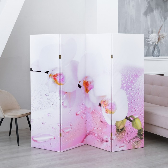 Ширма "Орхидея и капли воды", двухсторонняя, 200 × 160 см