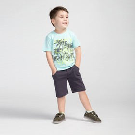 Комплект для мальчика (футболка, шорты), цвет мятный/тёмно-серый, рост 110 см (60)