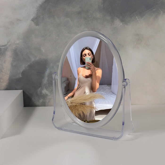 Зеркало настольное, двустороннее, зеркальная поверхность 11,5 × 14,5 см, цвет прозрачный - фото 51739