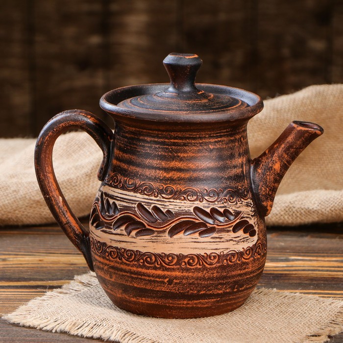 Чайник для заварки "Купеческий", гончарный, ангоб, красная глина, 0.9 л