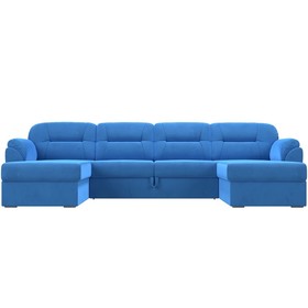 П-образный диван «Бостон», механизм дельфин, велюр, цвет синий