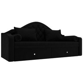 Прямой детский диван «Сойер», механизм выкатной, микровельвет, цвет чёрный