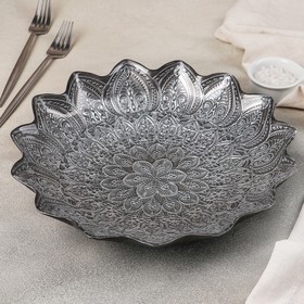 Блюдо сервировочное «Каменный цветок», d=30 см, цвет серебряный