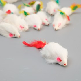 Игрушка "Мышь-погремушка" для кошек с пером, 6-6,5 см, микс