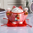 Piggy Bank ceramic "cat maneki neko pink with bells" 10,5х13,5x9 cm