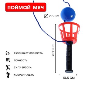 Игра "Поймай мяч", корзинка d-10,5-с ручкой + мячик(d-7,5 см) на шнурке, 1 игрок, микс в Донецке