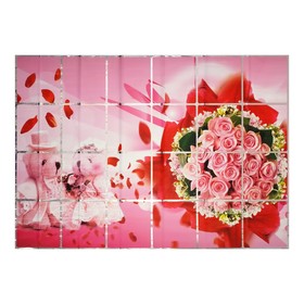 Наклейка на кафельную плитку "Букет роз и мишки" 90х60 см