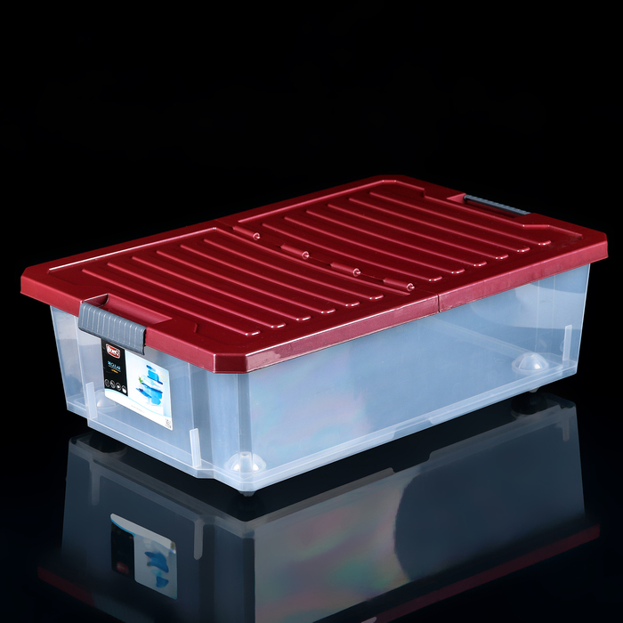 Ящик для хранения на роликах, со складной синей крышкой, прямоугольный 30 л Unibox