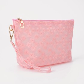 Cosmetic bag PVC Flowers, matte, 22*7*14, otd zipper with handle, pink