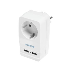 Адаптер-фильтр Smartbuy, 16 A, 1 гнездо, с заземлением, 2 USB 2.1 A 4873635