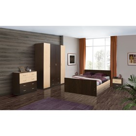 Спальня «Венеция 11», кровать 160 × 200 см, шкаф 4-х дверный, 2 тумбочки, комод, венге, клён