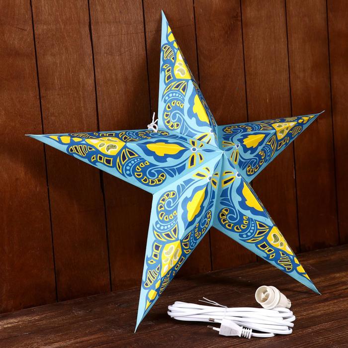 Светильник бумажный "Звезда" 1х25Вт Е14 голубой (1 слой) 60х55х24 см - фото 798496731