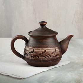 Чайник "Гончарный", роспись ангобом, красная глина, 1 л