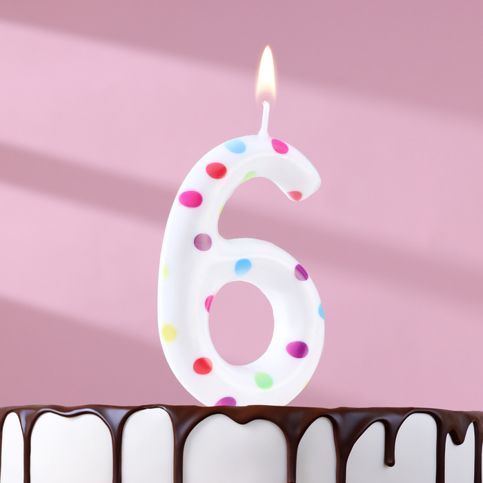 Свеча в торт на день рождения «Конфетти», цифра "6" , ГИГАНТ, 9 см
