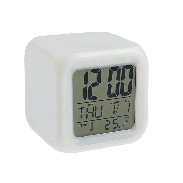 Часы-будильник LuazON LB-03, дата, температура, пластиковый корпус, белые
