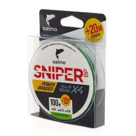 Леска плетёная Salmo Sniper BP ALL R BRAID х4 Grass Green 120 м, 0,13 мм