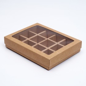 Коробка для конфет, 12 шт, крафт, 19 х 15 х 3,5 см