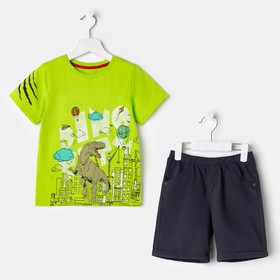 Комплект для мальчика (футболка, шорты), цвет зелёный/серый, рост 104 см (56)