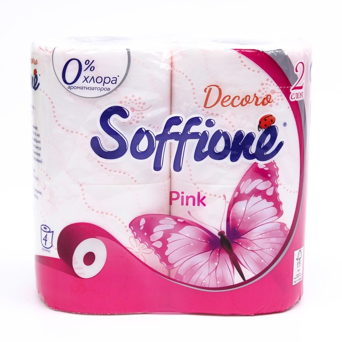 Туалетная бумага Decoro Pink, 2 слоя, 4 рулона