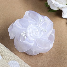 Бант для девочек с резинкой "Жасмин", 8 см, белый с цветком (40 шт)