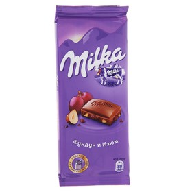Шоколад молочный Milka с фундуком и изюмом, 90 г