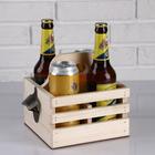 Ящик для пива 19×18×18.5 см  с открывашкой, под 4 бутылки, деревянный - фото 6666879