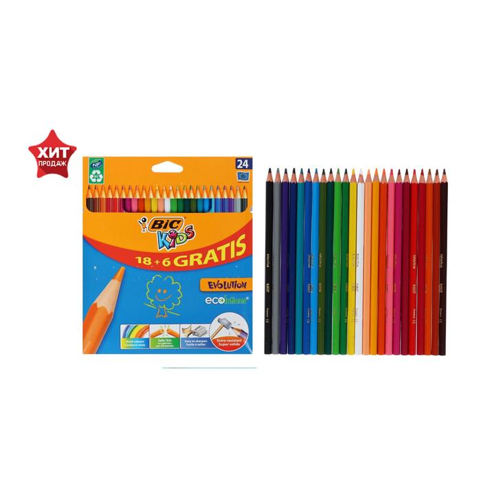 Карандаши 18 + 6 цветов, BIC Kids Evolution