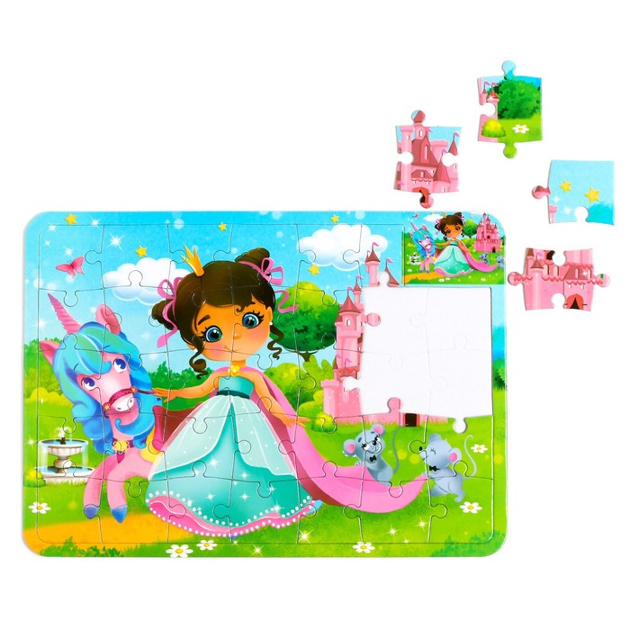 Пазл в рамке «Милая принцесса», 34 детали + раскраска - фото 798527271