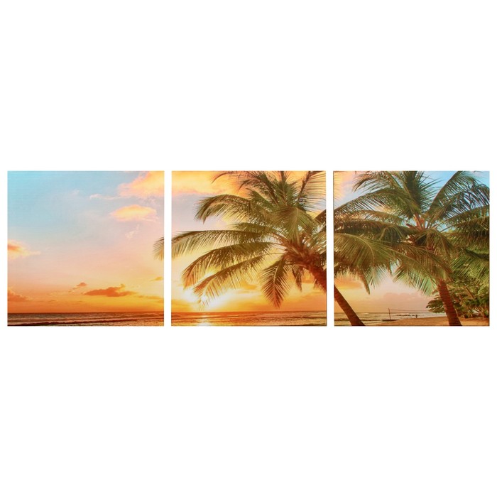Модульная картина "Закат на пляже" (3-35х35) 35х105 см - фото 8409017