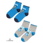 Носки для мальчиков, размер 12-14 см, цвет серый, синий, 2 пары - фото 107649490