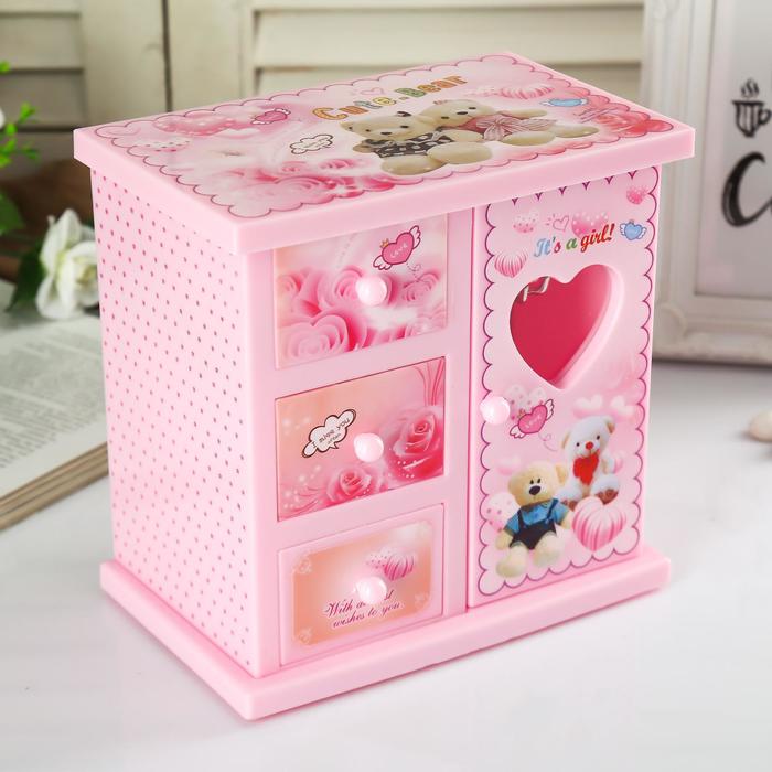 Шкатулка музыкальная "Розовый шкафчик с сюрпризами" 18х18х12 см - фото 874711