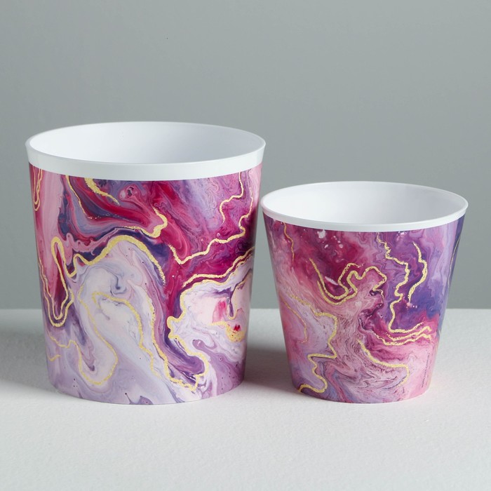 Набор кашпо 2 в 1 «Мрамор», 0,8 и 1,6 л, 11 х 12 и 14 х 14 см - фото 798531933