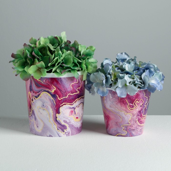 Набор кашпо 2 в 1 «Мрамор», 0,8 и 1,6 л, 11 х 12 и 14 х 14 см