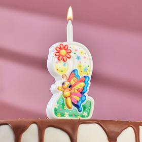 Свеча для торта "С Бабочкой", 12 см, разноцветная цифра "2"