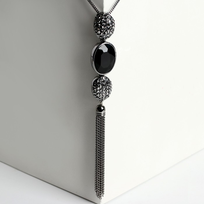 Кулон "Утончённость" овалы с цепочкой, цвет чёрно-серый в сером металле, 60см - фото 2257800