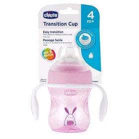Чашка-поильник Chicco Transition Cup, силиконовый носик, от 4 месяцев, цвет розовый, 200 мл