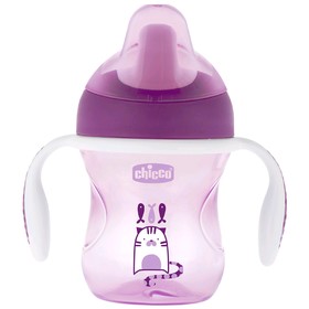 Чашка-поильник Chicco Training Cup, от 6 месяцев, цвет розово-фиолетовый, без выбора рисунка, 200 мл