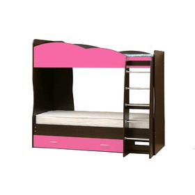 Кровать детская двухъярусная «Юниор 2.1», 800 × 2000 мм, лдсп, цвет венге / ярко-розовый