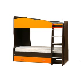 Кровать детская двухъярусная «Юниор 2.1», 800 × 2000 мм, лдсп, цвет венге / оранжевый