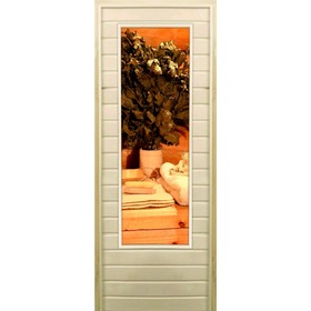 Дверь для бани со стеклом (43*129), "Банные радости", 190×70см, коробка из осины