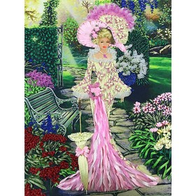 Набор для вышивки лентами «Дама с корзиной цветов»