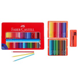 Карандаши цветные акварельные 48 цветов Faber-Castell GRIP 2001, трёхгранные с массажными шашечками, дополнительно: кисть, точилка, карандаш чернографитный, в металлическом пенале