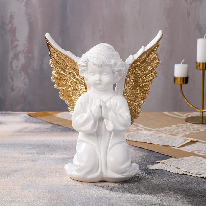 Статуэтка "Ангел с крыльями", бело-золотая, 35 см