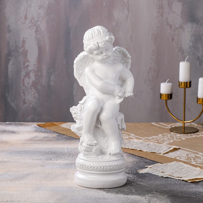 Статуэтка "Ангел на подставке", белая, 44 см