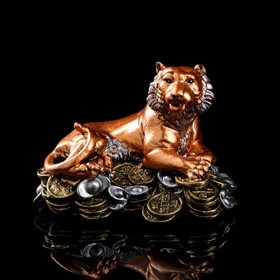 Статуэтка "Тигр на монетах", бронзовый цвет, гипс, 24х18 см