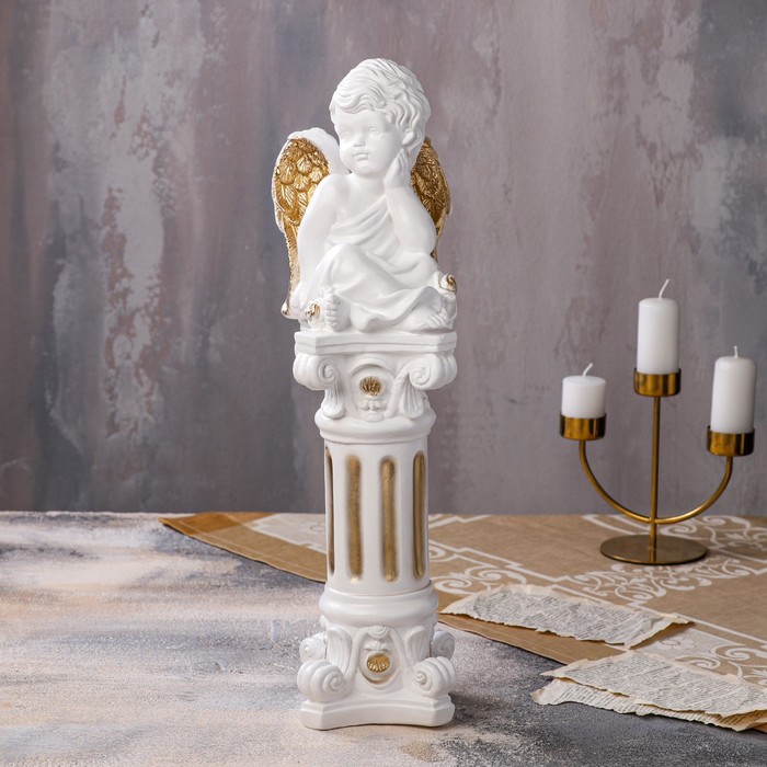 Статуэтка "Ангел на колонне ", бело-золотой, 52 см