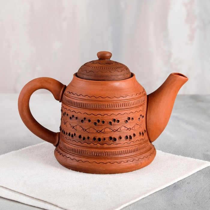 Чайник для заварки, красная глина, резка, 0.8 л
