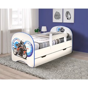 Кровать детская с фотопечатью «Байк», 1400 × 700 мм, с 1-м ящиком и бортиком, цвет белый